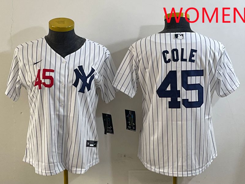 Women New York Yankees 45 Cole White Stripe Game 2025 Nike MLB Jersey style 6
